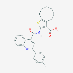 molecular formula C29H28N2O3S B333340 Methyl 2-({[2-(4-methylphenyl)-4-quinolinyl]carbonyl}amino)-4,5,6,7,8,9-hexahydrocycloocta[b]thiophene-3-carboxylate 