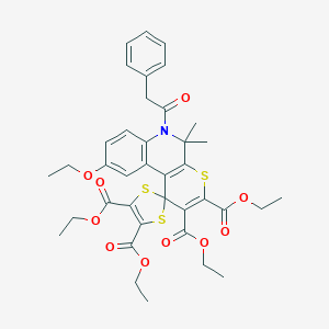 Tetraethyl 9'-ethoxy-5',5'-dimethyl-6'-(phenylacetyl)-5',6'-dihydrospiro[1,3-dithiole-2,1'-thiopyrano[2,3-c]quinoline]-2',3',4,5-tetracarboxylate