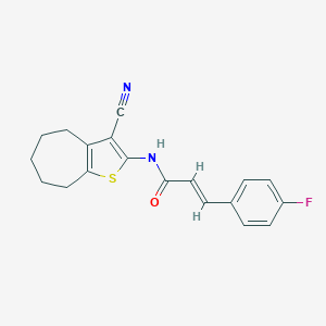 (2E)-N-(3-cyano-5,6,7,8-tetrahydro-4H-cyclohepta[b]thiophen-2-yl)-3-(4-fluorophenyl)prop-2-enamide
