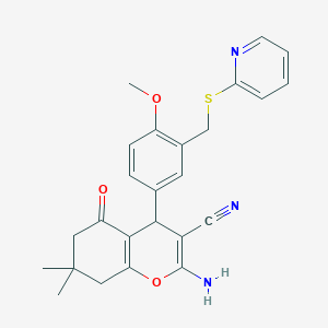 molecular formula C25H25N3O3S B333366 2-amino-4-{4-methoxy-3-[(2-pyridinylsulfanyl)methyl]phenyl}-7,7-dimethyl-5-oxo-5,6,7,8-tetrahydro-4H-chromene-3-carbonitrile 