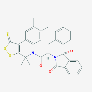 molecular formula C31H26N2O3S3 B333372 2-[1-benzyl-2-oxo-2-(4,4,7,8-tetramethyl-1-thioxo-1,4-dihydro-5H-[1,2]dithiolo[3,4-c]quinolin-5-yl)ethyl]-1H-isoindole-1,3(2H)-dione 
