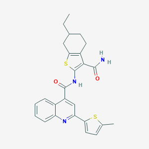 molecular formula C26H25N3O2S2 B333388 N-(3-carbamoyl-6-ethyl-4,5,6,7-tetrahydro-1-benzothiophen-2-yl)-2-(5-methylthiophen-2-yl)quinoline-4-carboxamide 