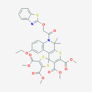 molecular formula C35H32N2O11S4 B333403 Tetramethyl 6'-[(1,3-benzothiazol-2-yloxy)acetyl]-9'-ethoxy-5',5'-dimethyl-5',6'-dihydrospiro[1,3-dithiole-2,1'-thiopyrano[2,3-c]quinoline]-2',3',4,5-tetracarboxylate 