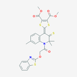 molecular formula C28H24N2O6S4 B333408 dimethyl 2-(1-[(1,3-benzothiazol-2-yloxy)acetyl]-2,2,7-trimethyl-3-thioxo-2,3-dihydro-4(1H)-quinolinylidene)-1,3-dithiole-4,5-dicarboxylate 