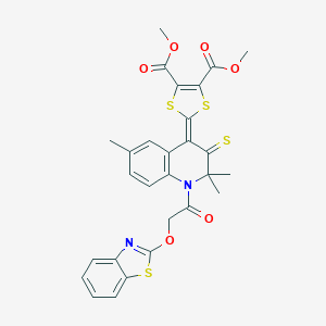 molecular formula C28H24N2O6S4 B333410 dimethyl 2-(1-[(1,3-benzothiazol-2-yloxy)acetyl]-2,2,6-trimethyl-3-thioxo-2,3-dihydro-4(1H)-quinolinylidene)-1,3-dithiole-4,5-dicarboxylate 