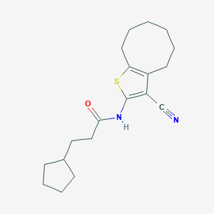 molecular formula C19H26N2OS B333415 N-(3-cyano-4,5,6,7,8,9-hexahydrocycloocta[b]thiophen-2-yl)-3-cyclopentylpropanamide 