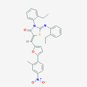 molecular formula C31H27N3O4S B333417 3-(2-Ethylphenyl)-2-[(2-ethylphenyl)imino]-5-[(5-{4-nitro-2-methylphenyl}-2-furyl)methylene]-1,3-thiazolidin-4-one 