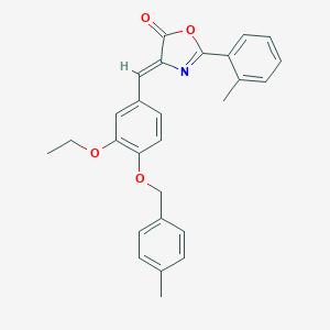 molecular formula C27H25NO4 B333419 4-{3-ethoxy-4-[(4-methylbenzyl)oxy]benzylidene}-2-(2-methylphenyl)-1,3-oxazol-5(4H)-one 