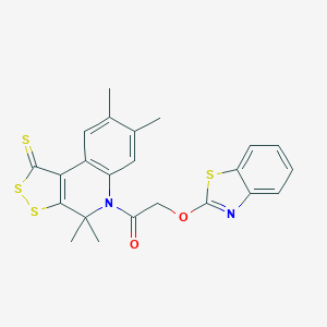 molecular formula C23H20N2O2S4 B333421 5-[(1,3-benzothiazol-2-yloxy)acetyl]-4,4,7,8-tetramethyl-4,5-dihydro-1H-[1,2]dithiolo[3,4-c]quinoline-1-thione 