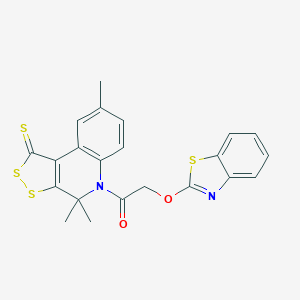 molecular formula C22H18N2O2S4 B333424 5-[(1,3-benzothiazol-2-yloxy)acetyl]-4,4,8-trimethyl-4,5-dihydro-1H-[1,2]dithiolo[3,4-c]quinoline-1-thione 