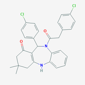 molecular formula C29H26Cl2N2O2 B333425 11-(4-chlorophenyl)-10-[(4-chlorophenyl)acetyl]-3,3-dimethyl-2,3,4,5,10,11-hexahydro-1H-dibenzo[b,e][1,4]diazepin-1-one 