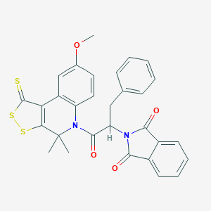molecular formula C30H24N2O4S3 B333426 2-[1-(8-methoxy-4,4-dimethyl-1-thioxo-1,4-dihydro-5H-[1,2]dithiolo[3,4-c]quinolin-5-yl)-1-oxo-3-phenylpropan-2-yl]-1H-isoindole-1,3(2H)-dione 