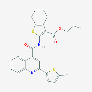 molecular formula C27H26N2O3S2 B333429 Propyl 2-({[2-(5-methyl-2-thienyl)-4-quinolinyl]carbonyl}amino)-4,5,6,7-tetrahydro-1-benzothiophene-3-carboxylate 