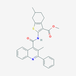 molecular formula C28H26N2O3S B333430 Methyl 6-methyl-2-{[(3-methyl-2-phenyl-4-quinolinyl)carbonyl]amino}-4,5,6,7-tetrahydro-1-benzothiophene-3-carboxylate 