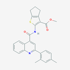 molecular formula C27H24N2O3S B333431 methyl 2-({[2-(2,4-dimethylphenyl)-4-quinolinyl]carbonyl}amino)-5,6-dihydro-4H-cyclopenta[b]thiophene-3-carboxylate 