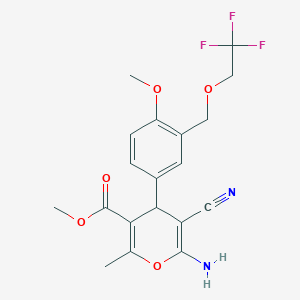 molecular formula C19H19F3N2O5 B333432 methyl 6-amino-5-cyano-4-{4-methoxy-3-[(2,2,2-trifluoroethoxy)methyl]phenyl}-2-methyl-4H-pyran-3-carboxylate 