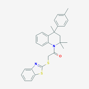 molecular formula C28H28N2OS2 B333436 1-[(1,3-Benzothiazol-2-ylsulfanyl)acetyl]-2,2,4-trimethyl-4-(4-methylphenyl)-1,2,3,4-tetrahydroquinoline 