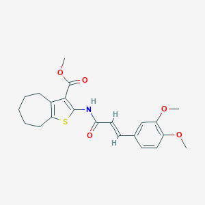 molecular formula C22H25NO5S B333450 methyl 2-{[(2E)-3-(3,4-dimethoxyphenyl)prop-2-enoyl]amino}-5,6,7,8-tetrahydro-4H-cyclohepta[b]thiophene-3-carboxylate 