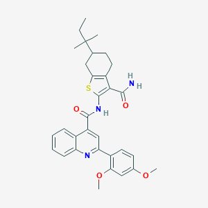 N-[3-carbamoyl-6-(2-methylbutan-2-yl)-4,5,6,7-tetrahydro-1-benzothiophen-2-yl]-2-(2,4-dimethoxyphenyl)quinoline-4-carboxamide
