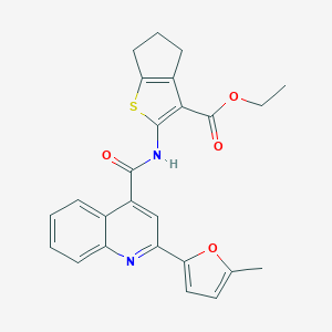 molecular formula C25H22N2O4S B333456 ethyl 2-({[2-(5-methylfuran-2-yl)quinolin-4-yl]carbonyl}amino)-5,6-dihydro-4H-cyclopenta[b]thiophene-3-carboxylate 