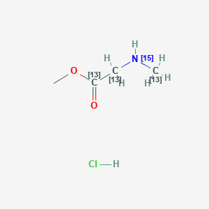 molecular formula C4H10ClNO2 B3334574 Sarcosine-13C3, 15N methyl ester hydrochloride CAS No. 945218-53-1