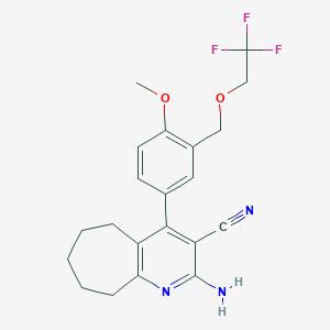 molecular formula C21H22F3N3O2 B333462 2-amino-4-{4-methoxy-3-[(2,2,2-trifluoroethoxy)methyl]phenyl}-6,7,8,9-tetrahydro-5H-cyclohepta[b]pyridine-3-carbonitrile 