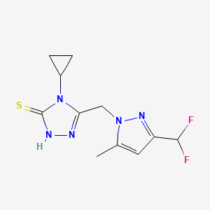 molecular formula C11H13F2N5S B3334655 4-Cyclopropyl-5-((3-(difluoromethyl)-5-methyl-1H-pyrazol-1-yl)methyl)-4H-1,2,4-triazole-3-thiol CAS No. 1001500-60-2