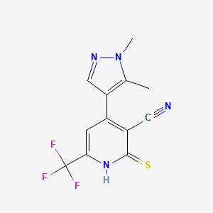 molecular formula C12H9F3N4S B3334693 4-(1,5-Dimethyl-1H-pyrazol-4-yl)-2-mercapto-6-(trifluoromethyl)nicotinonitrile CAS No. 1001519-32-9