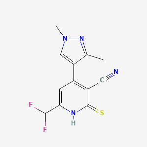 molecular formula C12H10F2N4S B3334703 6-(Difluoromethyl)-4-(1,3-dimethyl-1H-pyrazol-4-yl)-2-mercaptonicotinonitrile CAS No. 1001519-34-1