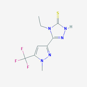 molecular formula C9H10F3N5S B3334722 4-Ethyl-5-(1-methyl-5-(trifluoromethyl)-1H-pyrazol-3-yl)-4H-1,2,4-triazole-3-thiol CAS No. 1001756-37-1
