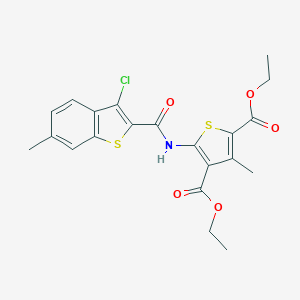 molecular formula C21H20ClNO5S2 B333481 Diethyl 5-{[(3-chloro-6-methyl-1-benzothien-2-yl)carbonyl]amino}-3-methyl-2,4-thiophenedicarboxylate 