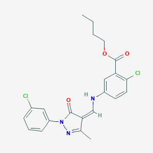 molecular formula C22H21Cl2N3O3 B333485 butyl 2-chloro-5-[[(Z)-[1-(3-chlorophenyl)-3-methyl-5-oxopyrazol-4-ylidene]methyl]amino]benzoate 