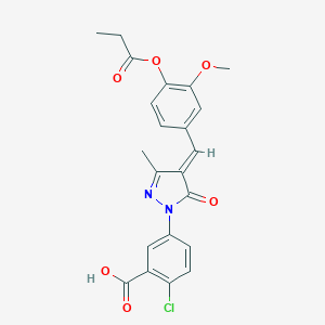 molecular formula C22H19ClN2O6 B333487 2-chloro-5-{4-[3-methoxy-4-(propionyloxy)benzylidene]-3-methyl-5-oxo-4,5-dihydro-1H-pyrazol-1-yl}benzoic acid 