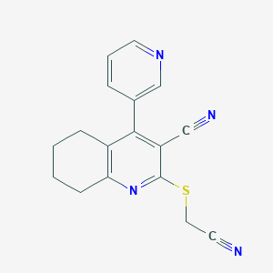 molecular formula C17H14N4S B333494 2-[(Cyanomethyl)sulfanyl]-4-(3-pyridinyl)-5,6,7,8-tetrahydro-3-quinolinecarbonitrile 