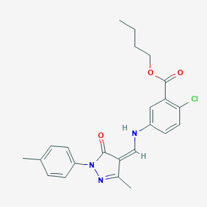 molecular formula C23H24ClN3O3 B333508 butyl 2-chloro-5-[[(Z)-[3-methyl-1-(4-methylphenyl)-5-oxopyrazol-4-ylidene]methyl]amino]benzoate 