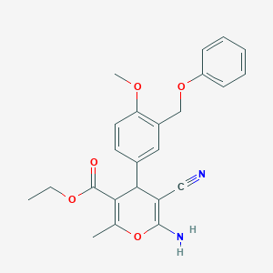 molecular formula C24H24N2O5 B333522 ethyl 6-amino-5-cyano-4-[4-methoxy-3-(phenoxymethyl)phenyl]-2-methyl-4H-pyran-3-carboxylate 