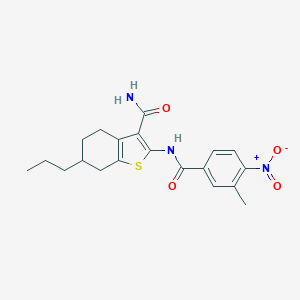 molecular formula C20H23N3O4S B333535 2-({4-Nitro-3-methylbenzoyl}amino)-6-propyl-4,5,6,7-tetrahydro-1-benzothiophene-3-carboxamide 