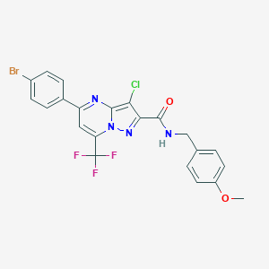 molecular formula C22H15BrClF3N4O2 B333549 5-(4-bromophenyl)-3-chloro-N-(4-methoxybenzyl)-7-(trifluoromethyl)pyrazolo[1,5-a]pyrimidine-2-carboxamide 
