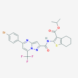 molecular formula C26H22BrF3N4O3S B333574 Isopropyl 2-({[5-(4-bromophenyl)-7-(trifluoromethyl)pyrazolo[1,5-a]pyrimidin-2-yl]carbonyl}amino)-4,5,6,7-tetrahydro-1-benzothiophene-3-carboxylate 