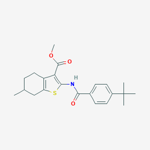 molecular formula C22H27NO3S B333591 Methyl 2-[(4-tert-butylbenzoyl)amino]-6-methyl-4,5,6,7-tetrahydro-1-benzothiophene-3-carboxylate 