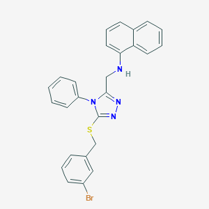 molecular formula C26H21BrN4S B333592 N-({5-[(3-bromobenzyl)sulfanyl]-4-phenyl-4H-1,2,4-triazol-3-yl}methyl)naphthalen-1-amine 