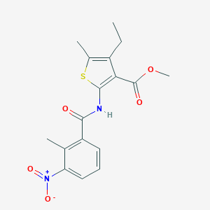 molecular formula C17H18N2O5S B333598 Methyl 4-ethyl-2-({3-nitro-2-methylbenzoyl}amino)-5-methyl-3-thiophenecarboxylate 