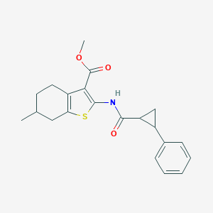 molecular formula C21H23NO3S B333613 Methyl 6-methyl-2-{[(2-phenylcyclopropyl)carbonyl]amino}-4,5,6,7-tetrahydro-1-benzothiophene-3-carboxylate 