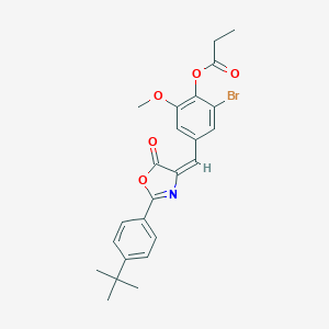 molecular formula C24H24BrNO5 B333618 2-bromo-4-[(2-(4-tert-butylphenyl)-5-oxo-1,3-oxazol-4(5H)-ylidene)methyl]-6-methoxyphenyl propionate 