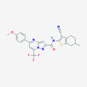 molecular formula C25H20F3N5O2S B333621 N-(3-cyano-6-methyl-4,5,6,7-tetrahydro-1-benzothien-2-yl)-5-(4-methoxyphenyl)-7-(trifluoromethyl)pyrazolo[1,5-a]pyrimidine-2-carboxamide 