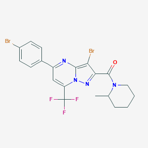 molecular formula C20H17Br2F3N4O B333643 3-Bromo-5-(4-bromophenyl)-2-[(2-methyl-1-piperidinyl)carbonyl]-7-(trifluoromethyl)pyrazolo[1,5-a]pyrimidine 