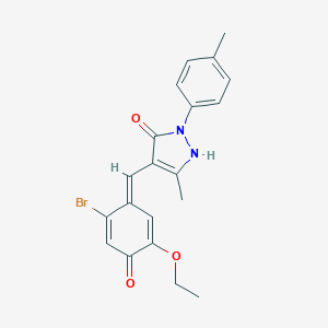 molecular formula C20H19BrN2O3 B333644 4-[(E)-(2-bromo-5-ethoxy-4-oxocyclohexa-2,5-dien-1-ylidene)methyl]-5-methyl-2-(4-methylphenyl)-1H-pyrazol-3-one 