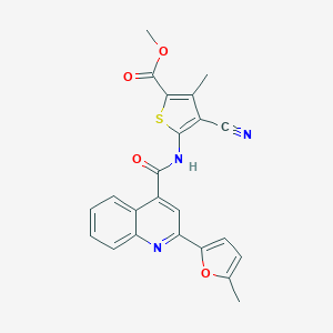 molecular formula C23H17N3O4S B333646 Methyl 4-cyano-3-methyl-5-({[2-(5-methyl-2-furyl)-4-quinolinyl]carbonyl}amino)-2-thiophenecarboxylate 