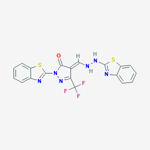 molecular formula C19H11F3N6OS2 B333665 (4E)-2-(1,3-benzothiazol-2-yl)-4-[[2-(1,3-benzothiazol-2-yl)hydrazinyl]methylidene]-5-(trifluoromethyl)pyrazol-3-one 