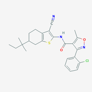 molecular formula C25H26ClN3O2S B333667 3-(2-chlorophenyl)-N-[3-cyano-6-(2-methylbutan-2-yl)-4,5,6,7-tetrahydro-1-benzothiophen-2-yl]-5-methyl-1,2-oxazole-4-carboxamide 